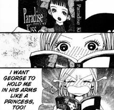 an anime comic strip with the caption'i want george to hold me in his arms like a princess too '