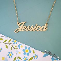 Order any name for your solid 14K gold Dylan style nameplate necklace!! A great personalized custom made gift for any occasion!! Birthday, Graduation Or any Holiday! *Both the nameplate and chain are all solid 14k gold. *Stamped for authenticity 14K. *1.0 cm tall first capital letter. *This listing is for one (1) name with one (1) capital letter only! *Names that are put in all capitals will be made like the sample photo. *The nameplate Is .8mm high quality thickness. *In the photo you can view Yellow Gold Plated Name Necklace Pendant, Custom Name Pendant Necklace In Yellow Gold, Custom Name Yellow Gold Pendant Necklace, Customized Gold-plated Elegant Name Necklace, Jessica Name, Customized Yellow Gold-plated Name Necklace, Necklace Extender, Nameplate Necklace, Gold Name Necklace