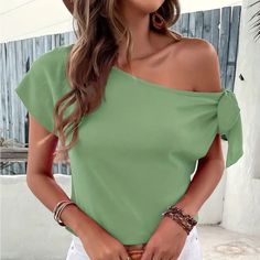 One Shoulder Lace Up Asymmetrical Blouse, Elegant Short Sleeve Blouse For Spring & Summer, Women's Clothing Boutique Sizes Available In Lettering: Xs (2) S (4) M (6) L (8/10) Xl (12) Xxl (14) !!*Please Note*!! *This Is A Pre-Order Item And Requires A Longer Shipping Time. Please Allow 7-14 Business Days Before Shipping.* Thank You For Your Patience. Once Ordered Is Placed We Will Notify You Of An Expected Shipping Date. Bundle 2 Or More Items From My Closet For A 15% Discount. Tags: Spring Summe Green One-shoulder Blouse For Spring, One-shoulder Green Blouse For Spring, Green Off-shoulder Blouse, Green One-shoulder Blouse, Chic Asymmetrical Green Blouse, Chic Green Asymmetrical Top, Asymmetrical Green Summer Blouse, Green One-shoulder Summer Blouse, One Shoulder Solid Color Tops For Spring