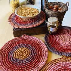 crochet placemats Cotton Crochet, Table Mats, Hot Pads, Cotton Yarn, Braided Rugs, Bold Colors, Fall Colors, Placemats, Yarn