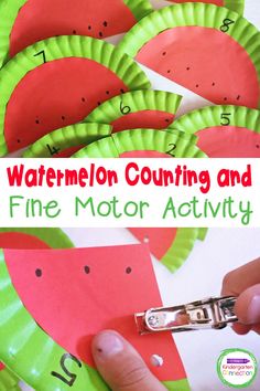 watermelon counting and fine motor activity for toddlers to practice counting with paper plates