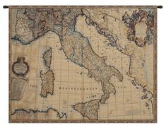 an old map of italy on display in a museum