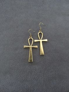 Large gold ankh earrings Gye Nyame Earrings, Ankh Egyptian, Mid Century Modern Earrings, Fertility Symbols, Earrings Bold, Afrocentric Earrings, Adinkra Symbols, African Earrings, Modern Earrings