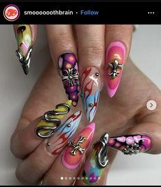 Disney Acrylic Nails, Hippie Nails, Edgy Nails, Creative Nail Designs, Pink Nail, Hot Nails, Fire Nails