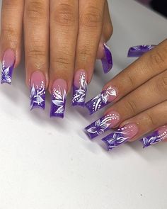 Dope Nails Almond 2000 Nails, 2000s Nails, Dark Spring, Purple Glitter Nails, Nails Dark, Purple Acrylic Nails, Curved Nails, Purple Nail Designs, Girly Acrylic Nails