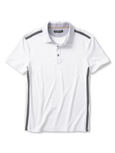 Luxe-Touch Tape-Trim Polo White Seamless Collar Polo Shirt For Work, Classic Polo Shirt With Striped Collar For Golf, White Polo Shirt With Seamless Collar For Work, Fitted Polo Shirt With Striped Johnny Collar, Sporty Collared Polo Shirt For Workwear, Fitted Polo Shirt With Striped Collar, Classic Golf Polo Shirt With Placket, Sporty Collared Top With Placket, Collared Polo Shirt For Business Casual