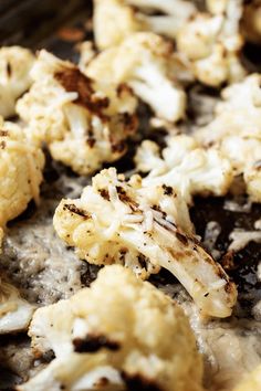 cooked cauliflower on a baking sheet ready to be eaten