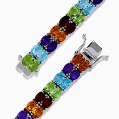 Effy 925 Mosaic Sterling Silver Multi Gemstone Bracelet Fine Jewelry Multi-stone Bracelet, Sterling Silver Fine Jewelry Bracelets With Stones, Sterling Silver Multicolor Stone Bracelets, Multicolor Sterling Silver Bracelets With Stones, Sterling Silver Multi-stone Bracelets, Sterling Silver Multi-stone Round Bracelet, Luxury Sterling Silver Bracelets With Stones, Multicolor Natural Stones Bracelet In Sterling Silver, Oval Sterling Silver Bracelets With Multi-stone