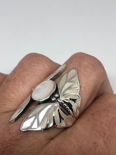 Lovely polished sterling silver has the look of Deco with a huge white Mother Of Pearl and abalone inlaid dragonfly very detailed vintage filigree Size 7 We can size these with an additional $10-$20 fee for the jeweler All rings are shipped in a nice gift box. Check out our over a THOUSAND great reviews Engraving is $4 per letter and is not always perfect depending on the piece. It can take a few days if the jeweler is busy. This is payable to Paypal Judithsltd@gmail.com Jewellery Designing, Dope Jewelry, Funky Jewelry, I Love Jewelry, Lovely Jewellery, Jewelry Inspo, Pretty Jewellery, Cute Jewelry, Sterling Silver Ring