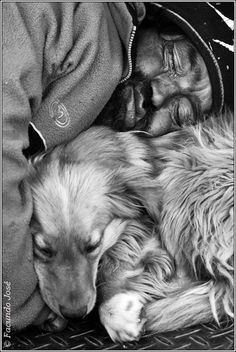 a black and white photo of a dog laying on its owner's lap with his head down