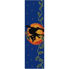 a cross stitch bookmark with an image of a bird on the moon