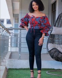 Ankara Blouse Styles For Jeans, Ankara Blouse Styles, African Print Blouse, Ankara Top Styles, Chitenge Outfits, Ankara Blouses, Ankara Blouse, African Print Shirt, Ankara Tops