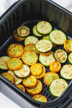 cooked zucchini and squash in an air fryer