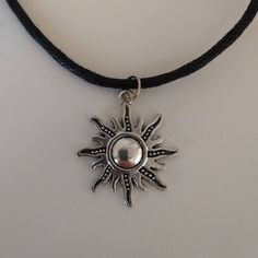 * adjustable black cord choker with sun charm pendant  *14-16 inches *Pendant size 25x28mm (1 x 1.1 inch) *Complete in gift bag Moon Choker, Necklace Sun, Cord Choker, Sun And Moon Necklace, Sun Earrings, Sun Charm, Sun Necklace, Rose Quartz Jewelry, Real Rose