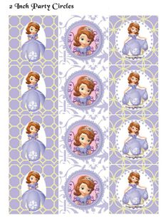 the princess paper doll pattern is shown in purple and has many different designs on it