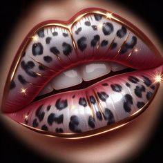 a woman's lips with leopard print and gold trimmings on the lip