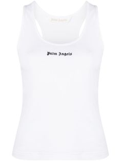 white/black stretch-cotton fine ribbed logo print to the front scoop neck sleeveless racerback straight hem Angels Logo, White Sleeveless Top, Ribbed Tank Top, Women Street, Ribbed Tank Tops, Ribbed Top, Ribbed Tank, Cotton Tank Top, Classic Logo