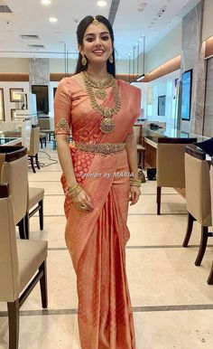 Kanjivaram Saree Bridal Look, Bridal Sarees South Indian Kanchipuram, Shadi Hairstyles, Engagement Saree Look, Vidya Pradeep, Brides 2023, Aishwarya Lakshmi, Indian Bridal Looks, South Indian Wedding Saree