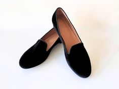 ❣ PRODUCT DESCRIPTION A contemporary design of the classic loafers. These black velvet slip-on loafers are handmade of a soft fabric with a delicate, velvet texture and a soft, elastic rubber sole. Done in one of autumn's hottest colors, these trendy and comfortable flat slides are an essential addition to your wardrobe and will add a splash of style to any outfit. Get these trendy women flat shoes, for a comfortable everyday use ❣ INFORMATION * Velvet  Fabric Upper * Leather lining * Leather in Black Almond Toe Slip-ons For Galas, Elegant Black Work Slippers, Classic Black Slippers For Office, Black Slip-ons With Rubber Sole For Galas, Black Closed Toe Slip-ons For Formal Occasions, Black Slip-on Slippers For Work, Black Slip-on Loafers For Galas, Black Slip-on Loafers For Formal Events, Classic Black Formal Slippers