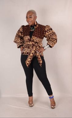 A unique African Print Jacket,  Fully lined, belt comes with it and it's 6 buttons. This beautiful jacket can be worn with a skinny jeans, a pencil skirt.  Sizes          Bust               Waist XS               32                  26   S                 34                  30 M                36                   32 L                 38/40              33/35 XL              42/44               36/38    2XL            46/48               42/44 3XL            50/52               46/48 Fitted Long Sleeve Blazer With Belt, Fall Blazer With Belt And Long Sleeves, Fall Blazer With Belt, Fall Long Sleeve Blazer With Belt, Fitted Brown Belted Outerwear, Casual Fitted Belted Blazer, Trendy Fitted Brown Blazer, African Print Jacket, Print Jacket