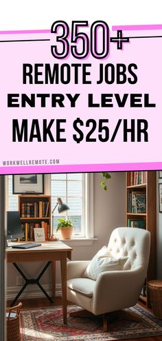 a white chair sitting on top of a rug in front of a desk and bookshelf