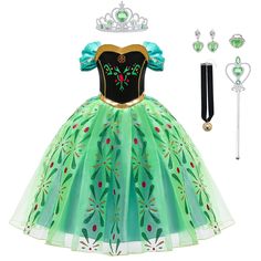 PRICES MAY VARY. high-quality fabric 【Complete Princess Costume】The high-quality snow queen princess dress with princess crown, magic wand, earrings, necklace and ring, green lace tulle embroidered dress, will make your child look more beautiful and fashionable. 【Exquisite Details】The elegant dress is made of soft, light and breathable fabric, shiny and silky, comfortable for daily wear, and the soft lining protects little girls from allergies and itching, better protecting girls' soft skin. 【Ex Halloween Kostüm Baby, Princess Anna Dress, Princess Costume Kids, Anna Costume, Frozen Dress, Elsa Costume, Anna Dress, Fancy Dress Up, Summer Outfits Kids