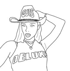 a drawing of a girl wearing a hat with the word cut's on it