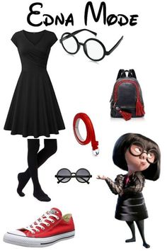 an animated character is dressed in black and red