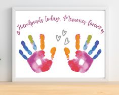 two handprints with hearts on them and the words congratulations today, memories gone