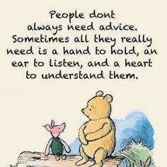 winnie the pooh and piglet sitting on top of a log with a quote about people