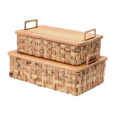 two wooden baskets sitting on top of each other