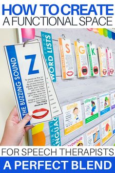 a person holding up a sign that says how to create a functional space for speech therapy