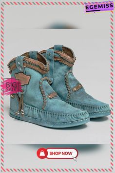 Bohemian Style Casual Blue Boots Blue Western Boots For Summer, Bohemian Fall Boots With Flat Heel, Casual Blue Slip-on Boots, Blue Western Boots With Round Toe, Western Blue Boots With Round Toe, Bohemian Moto Boots With Round Toe, Bohemian Moto Boots With Round Toe For Fall, Western Style Blue Festival Boots, Blue Western Style Festival Boots