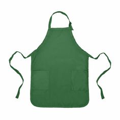 a green apron with two pockets on the front and one pocket at the back that is open