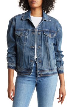 A classic denim jacket features vertical pockets at the front and button tabs at the hem for added detail. Spread collar 100% cotton Dry clean Imported Classic Denim Jacket, Denim Jacket, Top Brands, Dry Clean, Nordstrom, Size Medium, Luxury Fashion, Collar