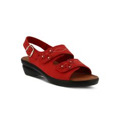 Add a secure, yet breezy fit in these Flexus by Spring Step Ceri slingback sandals.Click this FOOTWEAR GUIDE to find the perfect fit and more! SHOE FEATURES Polyurethane, slip-proof, anti-shock, flexible outsole CeriItalian made, nubuck leather sandal fashioned with tonal leather flowers and contrast stitch detail Shiny metal studs, hook-and-loop adjustable straps and adjustable heel strap with buckle closureSHOE CONSTRUCTION Leather upper Textile lining Manmade outsoleSHOE DETAILS Open toe Hook Red Slingback Sandals With Buckle Closure And Round Toe, Red Slingback Sandals With Buckle Closure For Summer, Red Slingback Sandals With Buckle Closure, Casual Red Sandals With Adjustable Strap, Red Synthetic Slingback Sandals With Heel Strap, Red Sandals With Adjustable Strap And Round Toe, Comfortable Red Sandals With Arch Support, Comfortable Red Open Toe Sandals, Red Synthetic Round Toe Slingback Sandals