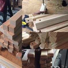 several different pictures of wood being made in the same way as it is being worked on