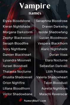 the vampire names are shown in red and black