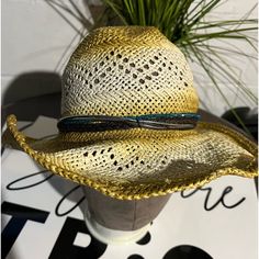 Accessories 22 Paper Straw Sun Hat One Size Fits All New Casual Cream Hat Bands For Rodeo, Casual Multicolor Hat Bands For Spring, Casual Gold Hats For Summer, Casual Gold Summer Hats, Casual Cream Sun Hat For Country Events, Casual Gold Hat For Spring, Multicolor Casual Hat Bands For Vacation, Casual Cream Straw Hat For Rodeo, Casual Multicolor Hat Bands For Vacation