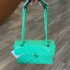 Kurt Geiger Handbag, Turquoise/Aqua Colored. Patent Can Worn Crossbody Or Shoulder. Never Used. Patent Material. Green Designer Bag With Detachable Strap, Designer Green Flap Bag For Travel, Designer Green Satchel Shoulder Bag, Designer Green Shoulder Bag With Chain Strap, Designer Green Satchel Bag, Designer Green Shoulder Satchel, Designer Green Shoulder Bag With Adjustable Strap, Designer Green Crossbody Box Bag, Designer Green Bag With Chain Strap