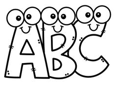 the letters abc and c are drawn in black and white, with eyes on each letter