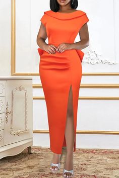 Solid Color Sweet V-Back Bowknot Midi Dress Stretch Orange Sleeveless Dress For Party, Orange Stretch Sleeveless Dress For Party, Chic Orange Sleeveless Dress For Parties, Chic Orange Sleeveless Party Dress, Orange Sleeveless Maxi Dress For Party, Sleeveless Stretch Orange Dresses, Orange Sleeveless Stretch Dress, Orange Stretch Sleeveless Dress, Bandage Midi Dress