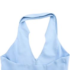 Get ready to turn heads with the Camille Halter Top! This sleeveless top features a stylish halter neck with collar, available in pretty shades of light pink and blue. With a convenient side and front zipper and a slight v-neck, this top exudes a preppy and cute look. Blue V-neck Halter Top For Spring, Chic Blue Triangle Halter Top, Light Blue Stretch Sleeveless Crop Top, Spring V-neck Halter Top For Night Out, Chic Spring Tops With Back Zipper, Spring V-neck Tops With Zipper Closure, Chic Tops With Back Zipper For Spring, V-neck Tops With Zipper Closure For Spring, Fitted V-neck Tops With Zipper Closure