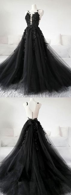 Chic Black Tulle Applique Long Prom Dress Slater Aesthetic, Formal Dress Long, Black Lace Evening Dress, Black Lace Prom Dress, Prom Dress Black, Black Wedding Dress, Black Evening Dress, Black And White Wedding, Prom Dresses Online