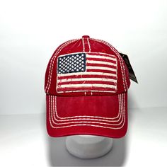 a red hat with an american flag on it