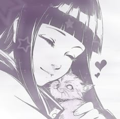 a drawing of a girl holding a cat with stars on her head and purple background