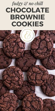 chocolate brownie cookies with text overlay