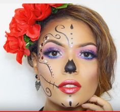 Dressing up for the Day if the Dead Simple Catrina Makeup Ideas Half Face, Easy Day Of The Dead Makeup Simple, Day Of The Dead Face Paint Easy, Day Of The Dead Face Paint Simple, Half Face Day Of The Dead Makeup, Easy Day Of The Dead Makeup Diy, Dia De Los Muertos Face Paint Ideas Easy, Sugar Skull Makeup Easy Simple