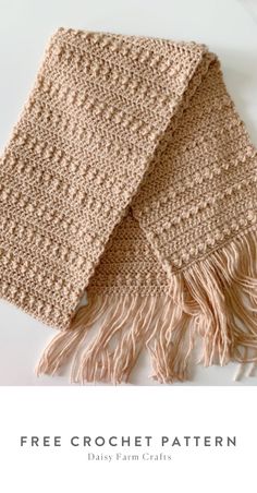 a crocheted scarf with fringes on it and the text free crochet pattern