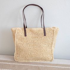 Elena Handbags Straw Woven Square Tote Everyday Woven Leather Beach Bag With Double Handle, Everyday Double Handle Woven Leather Beach Bag, Crochet Straw Bag With Woven Leather And Double Handle, Elegant Woven Leather Beach Bag, Beige Woven Straw Bag For Travel, Chic Woven Leather Shoulder Bag, Straw Crochet Bag With Woven Leather And Double Handle, Travel Woven Leather Shoulder Bag In Natural Color, Elegant Straw Travel Bag